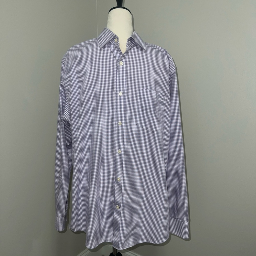 Banana Republic Mens large purple Checkered Dress Shirt Non Iron EUC classic